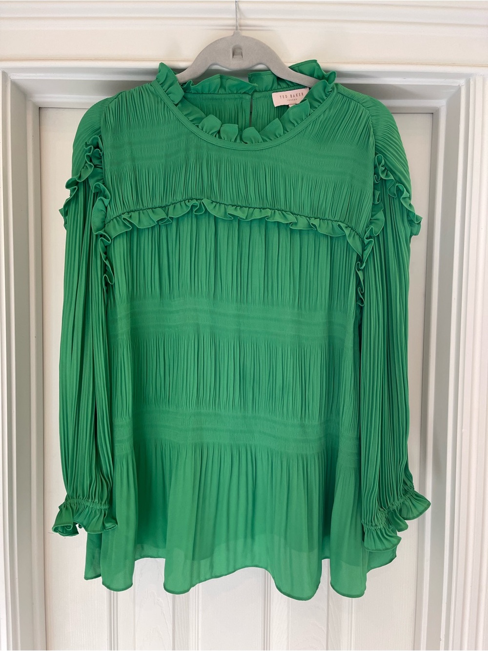 Ted Baker Emerald Green Pleated Ruffle Blouse